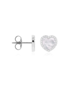 MOP Heart Stud Earrings Rhodium