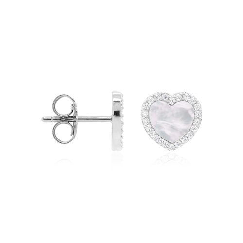 MOP Heart Stud Earrings Rhodium