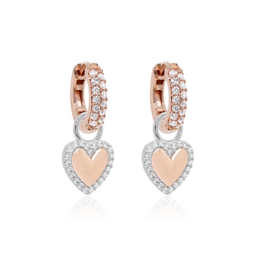 Sparklin Classic & Bubbly Heart Charm Eearring set rhodium/rose gold plated