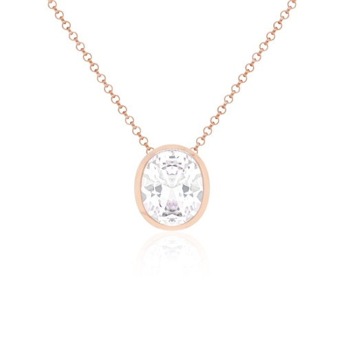 Classic Oval Bezel Setting Necklace Rose Gold plated