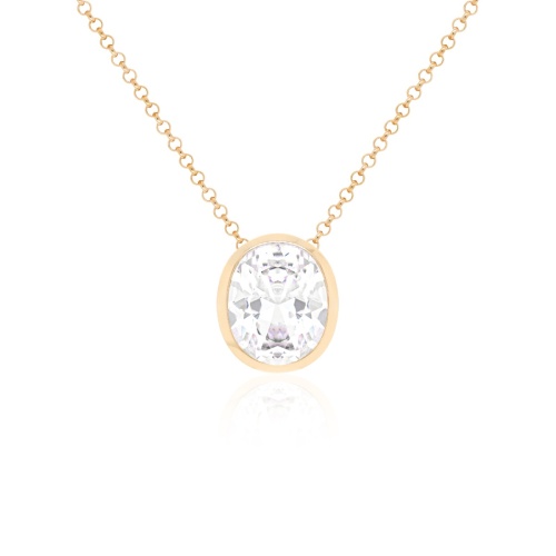 Classic Oval Bezel Setting Necklace Yellow Gold plated