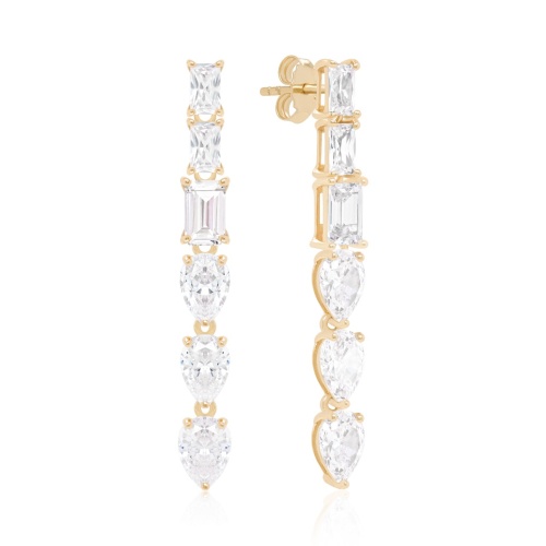 Princess Drop Stud Earrings Yellow gold plated