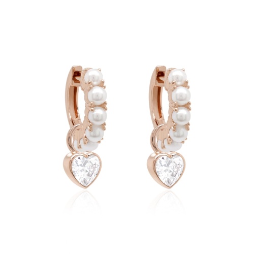 Zirconia Heart & Freshwater Pearl Earring set Rose gold-plated