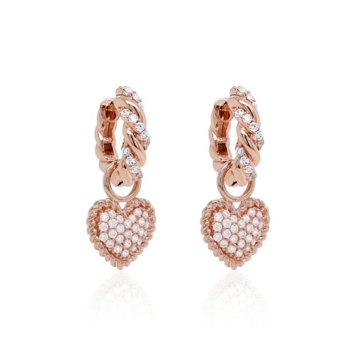 Sparkling Knoty Earrings Rose gold-plated Pavé Heart Charms