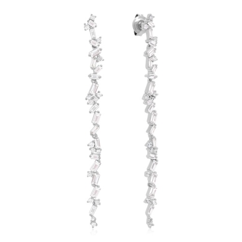 Pear Baguette Drop Earrings Rhodium plated