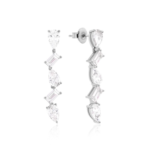 Small Pear Baguette Drop  Earrings Rhodium plated