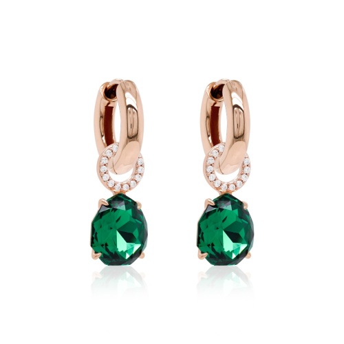 Sparkling Drop Classic base earring set Rose gold plated Majestic Green