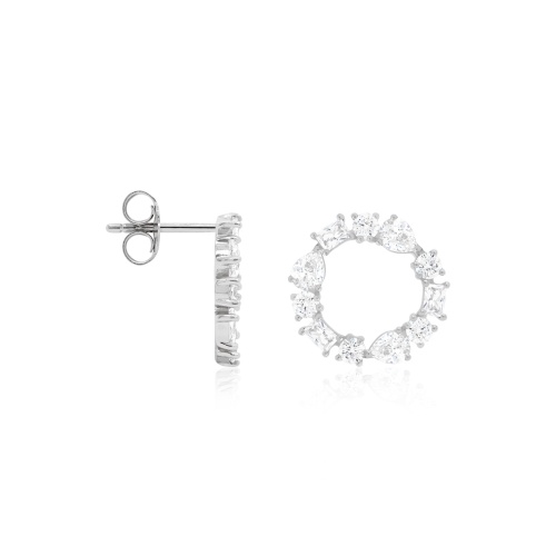 Radiant Halo Stud Earrings Rhodium Plated