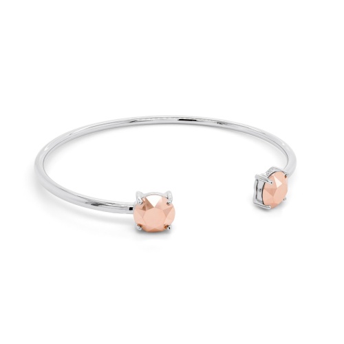 Round Stone Bangle Bracelet Rhodium plated