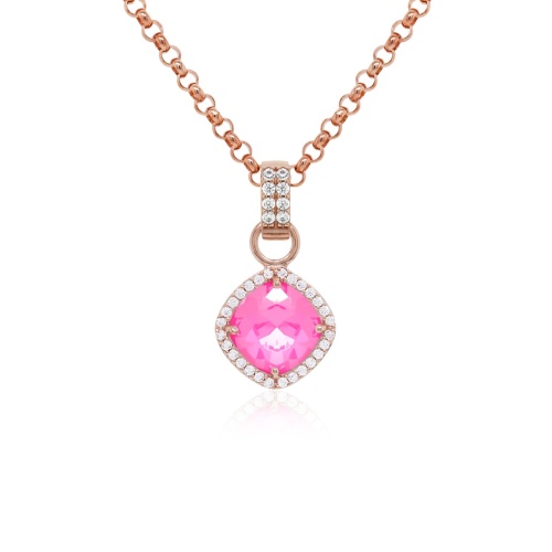 Fancy Stone necklace set Electric Pink Rose gold-plated