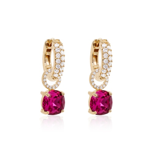 Fancy Stone Earring set Yellow gold-plated Fuchsia