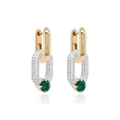 Oval Drop Link Earring Set Green