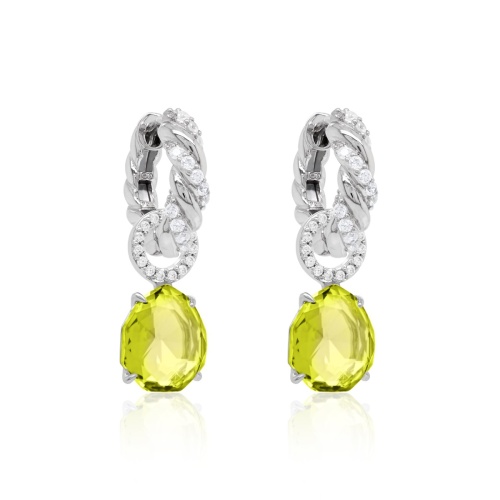 Classical Sparkling Drop Earring Set Rhodium plated Citrus Green