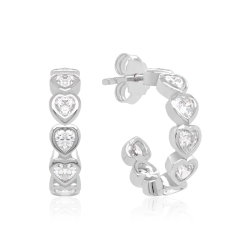 Heart Halo Stud Earrings Rhodium Plated