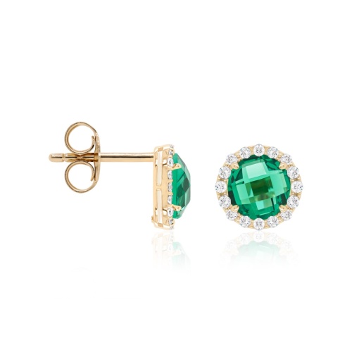 Emerald Sun Round Stone Stud Earrings Yellow gold plated