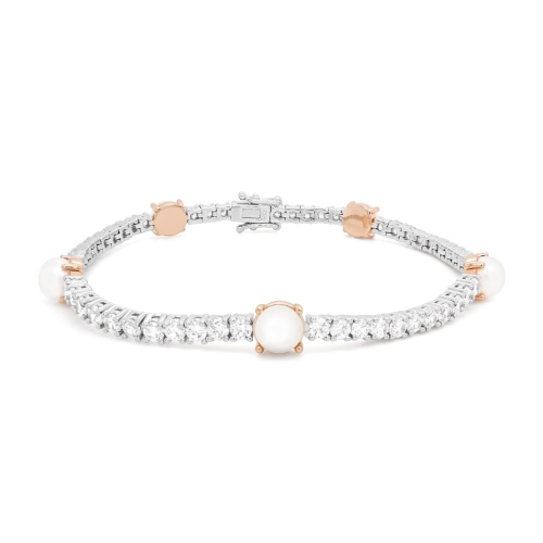 Accent Pearl Tennis Bracelet Rhodium/Rose Gold-plating