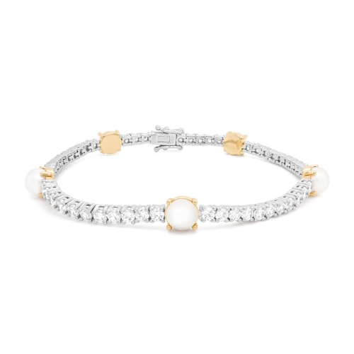 Accent Pearl Tennis Bracelet Rhodium/Yellow Gold-plating