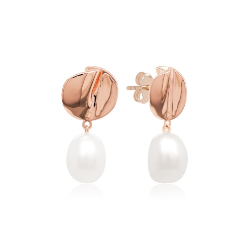 Liquid Gold Pearl Drop Earrings Rose Gold plated 