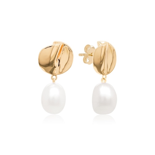 Liquid Gold Pearl Drop Earrings Yellow Gold plated 