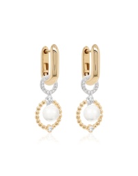 Link & Sparkling Bubbly Pearl Earring set Rhodium/Yellow gold plated