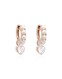 Zirconia Heart & Freshwater Pearl Earring set Rose gold-plated